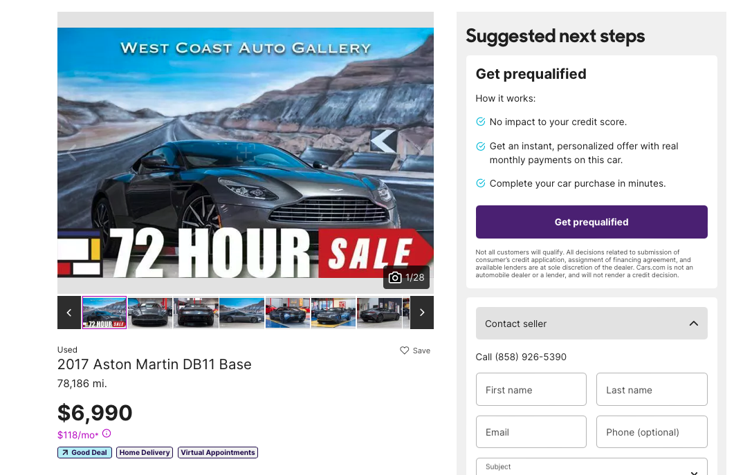 ¿Se puede conseguir un Aston Martin DB11 por menos de 7.000 dólares?